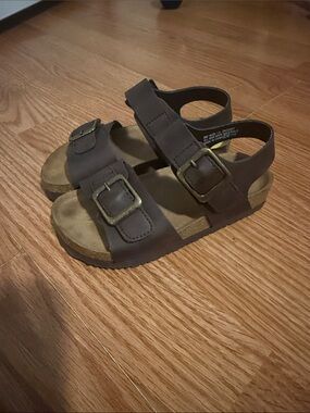 Kids Dark Brown Double-Buckle Sandals